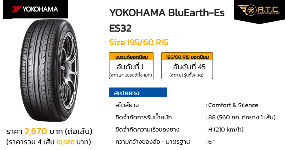 YOKOHAMA BluEarth-Es ES32 195/60 R15 ราคา ยาง ยางรถยนต์