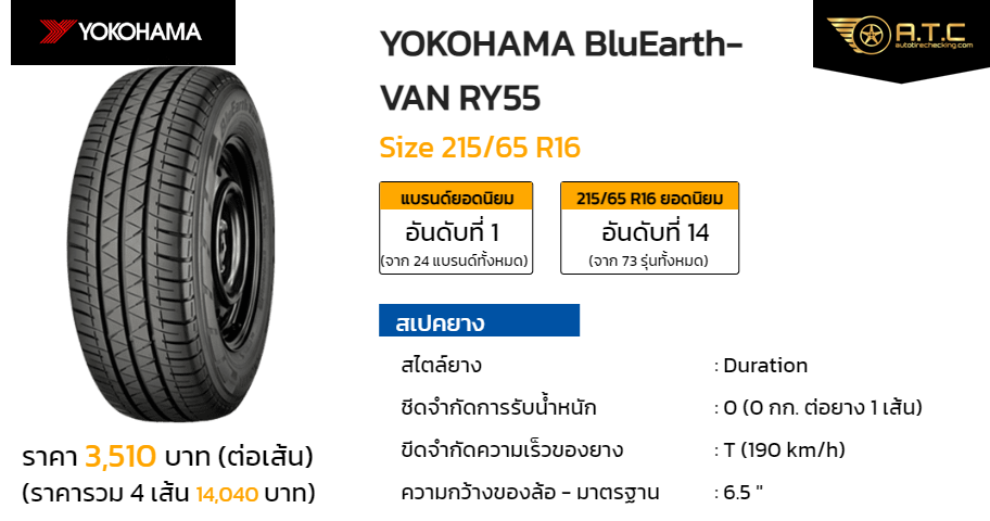 YOKOHAMA BluEarth-VAN RY55 215/65 R16 ราคา ยาง ยางรถยนต์