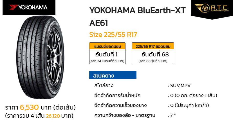 YOKOHAMA BluEarth-XT AE61 225/55 R17 ราคา ยาง ยางรถยนต์