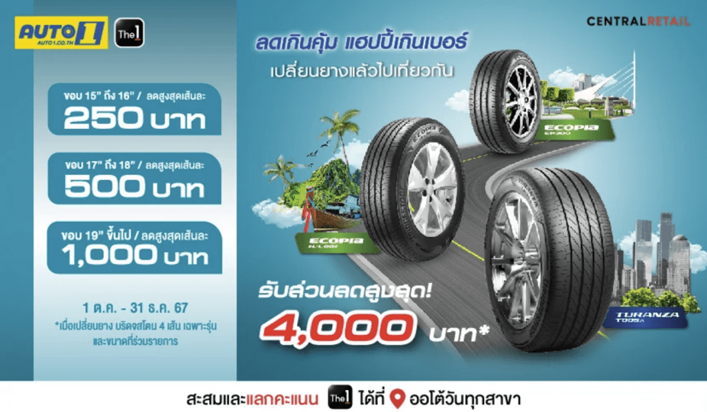 รวมโปรโมชั่นยางรถยนต์ที่ AUTO1 ลดสุด 4,000 พย   ธค 2567